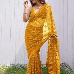 Saree Mall Yellow Embellished Saree With Unstitched Blouse-picture-13
