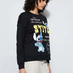 Ginger By Lifestyle Black Cotton Regular Fit Printed Sweatshirt image 3