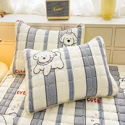 JC HOME Grey & Off White Graphic 150 TC King Bedsheet with 2 Pillow Covers image 2