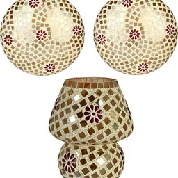 SOMIL White & Brown Textured 3 Pieces Textured Glass Ceiling Lamp & Table Lamp-picture-30
