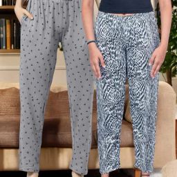 Kryptic White & Grey Cotton Relaxed Fit Printed Lounge Pants - Pack of 2-picture-27