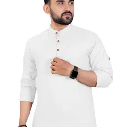 KNOWTED Mandarin Collar Roll-Up Sleeves Straight Short Kurta-picture-29