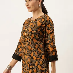 Saanjh Black & Mustard Mandarin Collar Printed Tunic image 5
