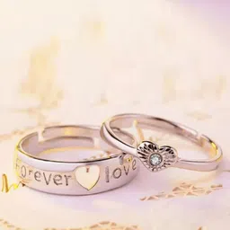 KARISHMA KREATIONS Unisex Set Of 2 Silver-Plated & American Diamond -Studded Couple Rings-picture-38