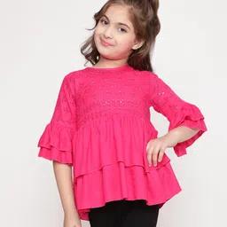 ISHTI Three Fourth Frill Sleeves & Sequin Detailed Top - Rani Pink-picture-12