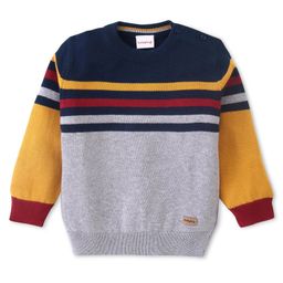 Babyhug Cotton Knitted Full Sleeves Pullover Sweater With Colour Block Design & Stripes - Multicolour-picture-3