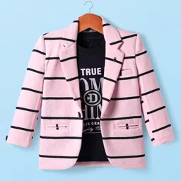 Dapper Dudes Full Sleeves Striped Blazer With Typography Printed Tee - Pink image 1