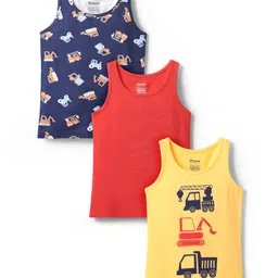 Honeyhap Premium Cotton Spandex Knit Sleeveless Vests With Bio Finish & Vehicle Print Pack of 3 - Navy Peony High Risk Red Snapdragon-picture-12