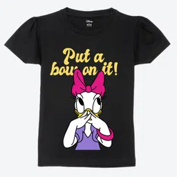 Wear Your Mind Cotton Mickey & Friends Featuring Half Sleeves Daisy Duck Printed Tee - Black-image-1