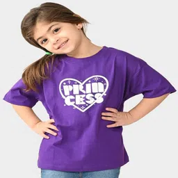 Bonkids Cotton Knit Half Sleeves Princess Text Printed Oversized Tee - Purple-picture-21