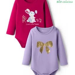 Babyoye 100% Cotton Knit With Eco Jiva Finish Full Sleeves Foil & Bunny Printed Onesies Pack of 2 - Red & Lavender-picture-25