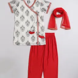 The Magic Wand Woven Half Sleeves Floral Printed Kurti Salwar With Dupatta Set - Off White-image-86