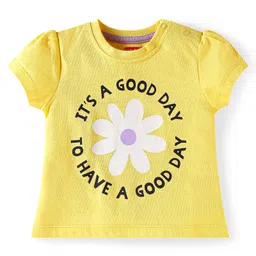 Babyhug Cotton Knit Half Sleeves Night Suit With Floral Print - Yellow & Lavender image 2