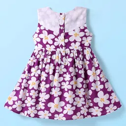 Babyhug Rayon Sleeveless Frock with Floral Print & Knot Detailing - Purple image 2