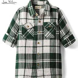arias by lara dutta Arias 100% Cotton Woven Full Sleeves Checkered Shirt - Green image 2