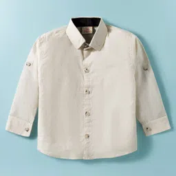 Rikidoos Full Sleeves Solid Shirt & Pant With Suspender & Bow Set - Cream & Navy Blue image 2