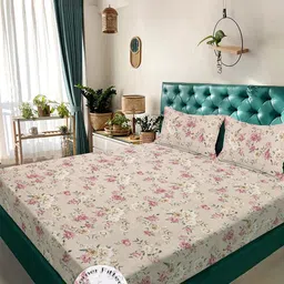 KLOTTHE Beige Floral 300 TC King Bedsheet with 2 Pillow Covers-picture-33
