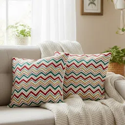 IZAAFA Red & Green Set of 2 Embroidered Square Cushion Covers-picture-27