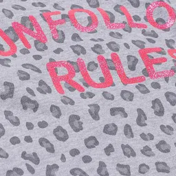 Plum Tree Full Sleeves All Over Leopard Printed Unfollow Ruled Text Detailed Sweatshirt - Grey image 4