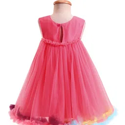 Babyhug Woven Sleeveless Party Dress with Lace & Sequin Detailing - Pink image 3