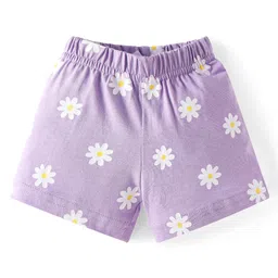 Babyhug Cotton Knit Half Sleeves Night Suit With Floral Print - Yellow & Lavender image 4