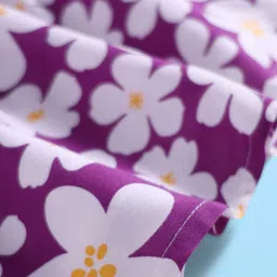 Babyhug Rayon Sleeveless Frock with Floral Print & Knot Detailing - Purple image 4