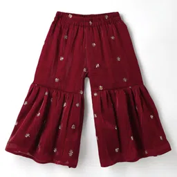 Saka Designs Woven Half Sleeves Kurti Gharara Set with Embroidery & Sequin Detailing - Maroon image 4