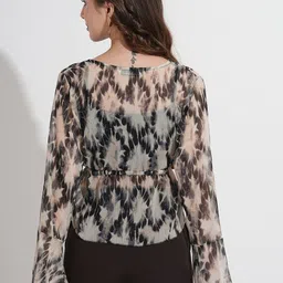 Fashfun Women Tie and Dye Bell Sleeve Wrap Top image 3