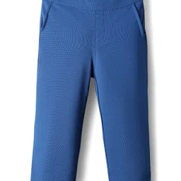 Babyhug Knit Full Sleeves Solid Color Shirt Attached Waistcoat & Trouser Set with Bow Applique - Navy Blue image 4