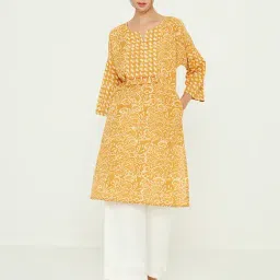 ANCESTRY Mustard Printed Straight Kurta-picture-22