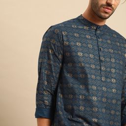Anouk Men Navy Blue & Gold-Toned Printed Kurta-picture-9