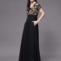 Miss Chase Women Lace Inserts Square Neck Georgette Maxi Dress image 5