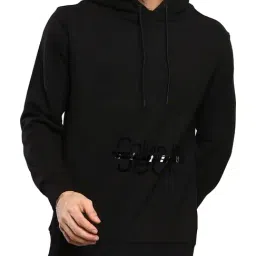 Calvin Klein Black Cotton Relaxed Fit Printed Hooded Sweatshirt-image-6