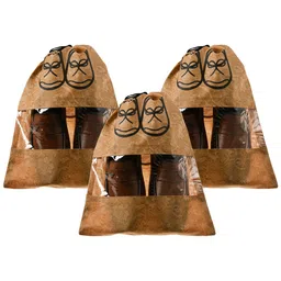 Kuber Industries Beige Set of 3 Transparent Front Drawstring Shoe Cover-image-17