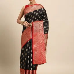 Silk Land Black & Red Ethnic Motifs Zari Art Silk Banarasi Saree-picture-16
