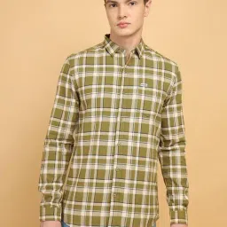 Wrangler Light Green Cotton Regular Fit Checks Shirt-image-22