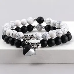 The Roadster Lifestyle Co Men Set Of 2 Silver Plated Beaded Bracelet image 2