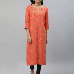 Aurelia Orange Printed Straight Kurta-image-71