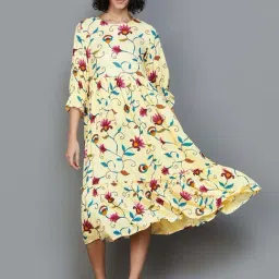Colour Me by Melange Yellow Printed A-Line Dress-picture-17