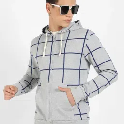 Campus Sutra Light Grey Regular Fit Check Hooded Sweatshirt-picture-27
