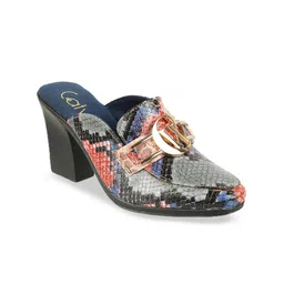 Catwalk Textured Animal or Skin Print Block Mules-image-5