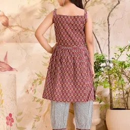 BAESD Girls Floral Printed Shoulder Straps Pure Cotton A-Line Kurta With Patiala image 3