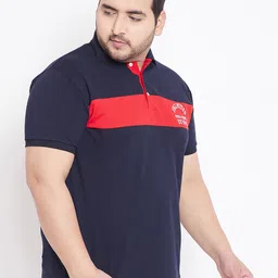 bigbanana Plus Size Men Navy Blue Colourblocked Polo Collar Pure Cotton T-shirt image 4