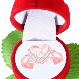 MEENAZ Rose Gold-Plated AD Studded N Alphabet Adjustable Ring With Rose Box image 5