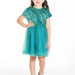 Cherry Crumble By Nitt Hyman Kids Teal Blue Embellished Party Dress-picture-15