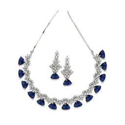 Karatcart Silver Tone Blue Triangular Shape Cubic Zirconia Necklace Set for Women image 4
