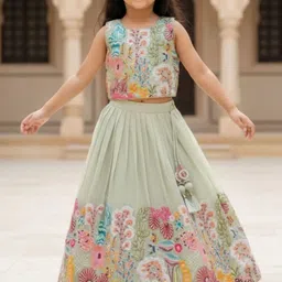 Lagorii Girls Embroidered Thread Work Ready to Wear Lehenga & image 2