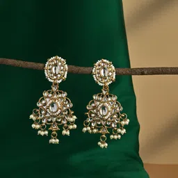 Fida Gold-Plated Geometric Pearls Beaded Drop Earrings image 2