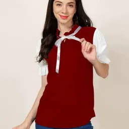 PATRORNA Maroon & White Regular Fit Top-image-20