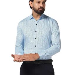 TAHVO Light Blue Slim Fit Printed Shirt-picture-29